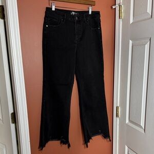 Risen Black High-Rise Distressed Hem Jeans